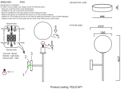 Настенные бра — Бра Crystal Lux FELIZ AP1 BRONZE/WHITE купить в 