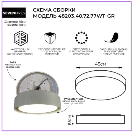Потолочные светильники — Потолочный светодиодный светильник Seven Fires Лагом 48203.40.72.77WT-GR купить в 