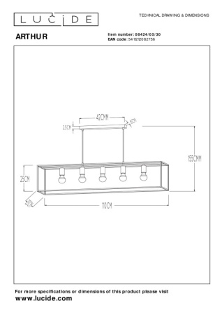 Подвесные светильники — Подвесной светильник LUCIDE 08424/05/30 купить в 