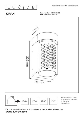Уличные настенные светильники — Светильник настенный LUCIDE 45800/10/30 купить в 