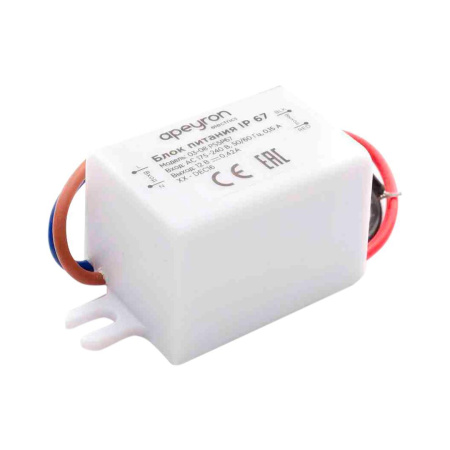 Блоки питания для светодиодной ленты — Блок питания Apeyron 12V 5W IP67 0.42A 03-08 купить в  Блоки питания для светодиодной ленты — Блок питания Apeyron 12V 5W IP67 0.42A 03-08 купить в