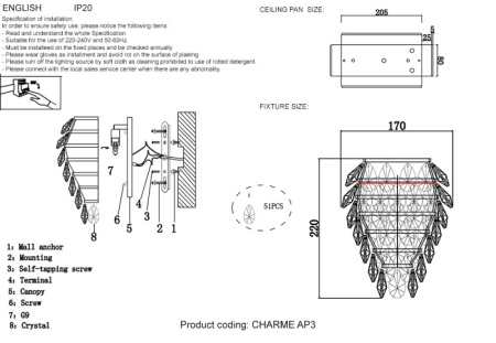 Настенные бра — Бра Crystal Lux CHARME AP3 CHROME/TRANSPARENT купить в  Настенные бра — Бра Crystal Lux CHARME AP3 CHROME/TRANSPARENT купить в