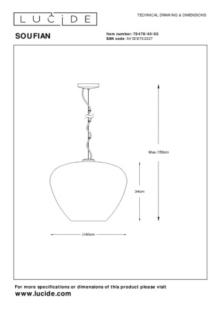 Подвесные светильники — Подвесной светильник LUCIDE 70478/40/65 купить в 