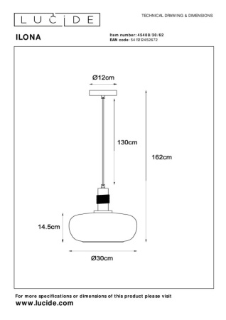 Подвесные светильники — Подвесной светильник LUCIDE 45408/30/62 купить в 