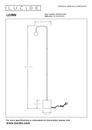 Торшеры и напольные светильники — Торшер LUCIDE 45765/01/30 купить в 
