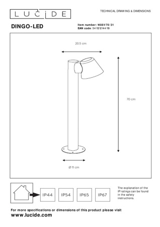 Средние уличные фонари — Садово-парковый светильник LUCIDE 14881/70/31 купить в 