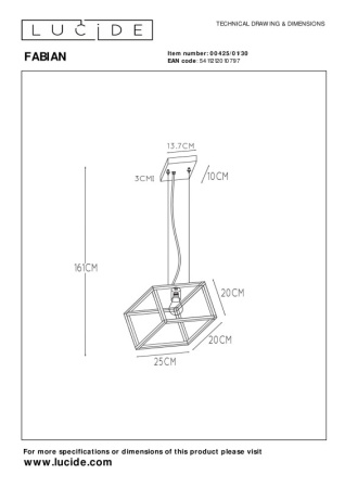 Подвесные светильники — Подвесной светильник LUCIDE 00425/01/30 купить в 