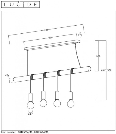 Подвесные светильники — Подвесной светильник LUCIDE 08425/04/30 купить в 