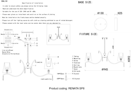 Люстры подвесные — Подвесная люстра Crystal Lux RENATA SP8 GOLD купить в 